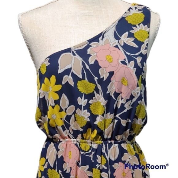 Everly one shoulder floral elastic waist lined chiffon midi dress - Picture 3 of 7